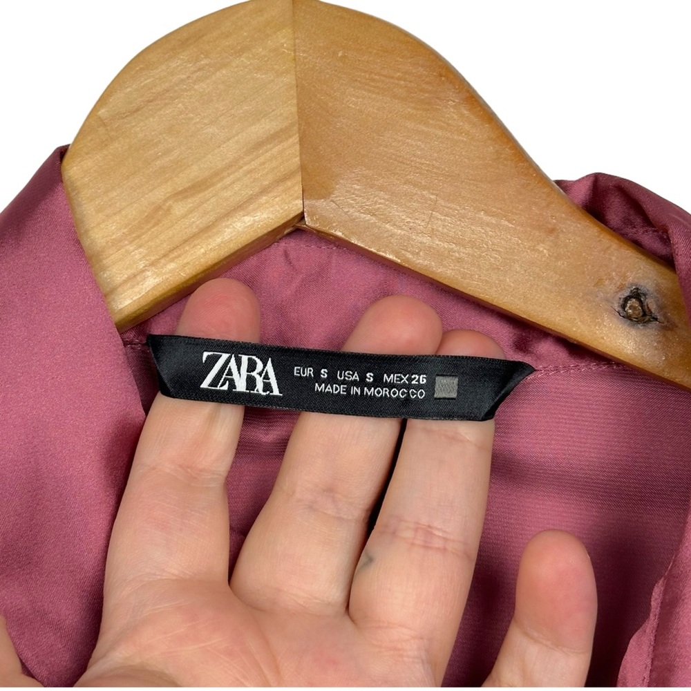 ZARA Satin Effect Oversized Loose Collared Button Down Dolman Sleeve Blouse Pink - Picture 10 of 14